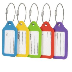 1 Silicone Luggage Tags with Name ID Cards Set of 5 Colorful Suitcase Labels with Steel Loops for Travel Bag Privacy Protection Multi