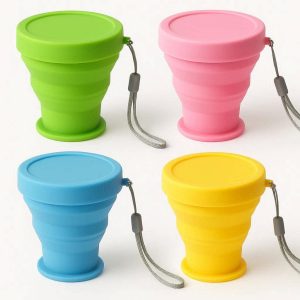 12 Set of 4 Collapsible Travel Cups with Lids and Lanyards Colorful Silicone Folding Drinking Cups for Kids School Camping Outdoor Activities Multi