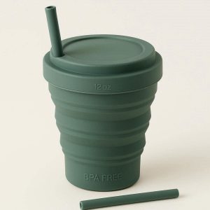 16 Heavy Duty Collapsible Silicone Camping Cup with Straw and Lid 12oz Portable Travel Tumbler for Cold Drinks Smoothies Iced Coffee BPA Free