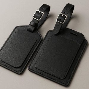 2 Premium Leather Luggage Tags with Privacy Cover Set of 2 Luxury Suitcase Labels with Adjustable Buckle Straps for Business Travel Black
