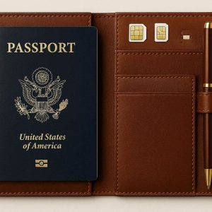 21 Luxury Leather Passport Holder with Pen and SIM Card Slots Premium Travel Wallet Organizer for Frequent Flyers and Business Travelers Brown