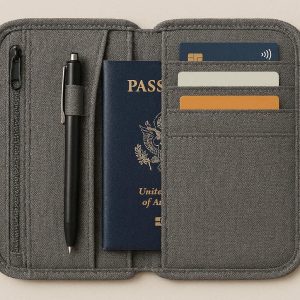 24 Fabric Passport Holder with Zipper Pocket Lightweight Travel Document Cover with Pen Holder and Card Slots for Organized International Trips