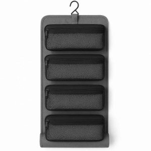 Roll Up Toiletry Bag for Travel 4 Detachable Mesh Pouches for Cosmetics and Toiletries Space Saving Hanging Organizer for Suitcase Gray