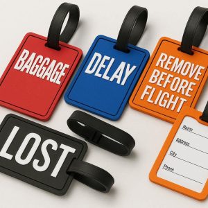 5 Heavy Duty Rubber Luggage Tags with Bold Lettering Set of 4 Large Suitcase Labels with Identification Cards for Quick Baggage Claim Spotting