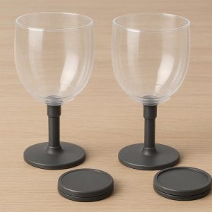 14 Collapsible Wine Glasses Set of 2 Portable Plastic Goblets with Removable Magnetic Base for Picnic Beach Travel Outdoor Party Unbreakable Clear