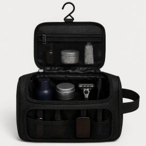 Hanging Toiletry Bag for Men Dopp Kit for Shaving and Grooming Large Capacity Travel Shaving Bag with Waterproof Lining and Zipper Black