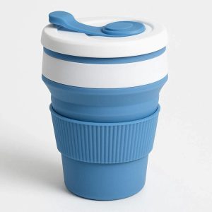 9 Collapsible Silicone Coffee Cup with Lid and Heat Sleeve Reusable Travel Mug for Camping Hiking Office Portable Expandable Drinking Cup Blue
